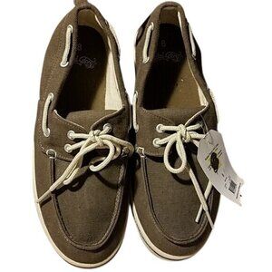 NEW Faded Glory Mens Canvas Boat Shoes Gray Brown Slip on Size 8